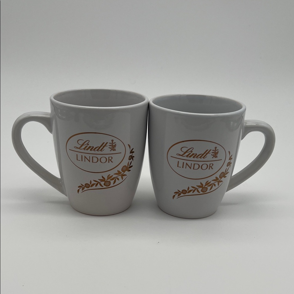 Lindt Lindor Coffee Tea Mug Cup White with Gold Leaf Embossing 14oz (Set of 2)